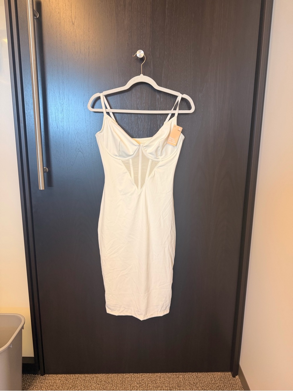 Cream Midi Slip Dress with Bustier Detailing